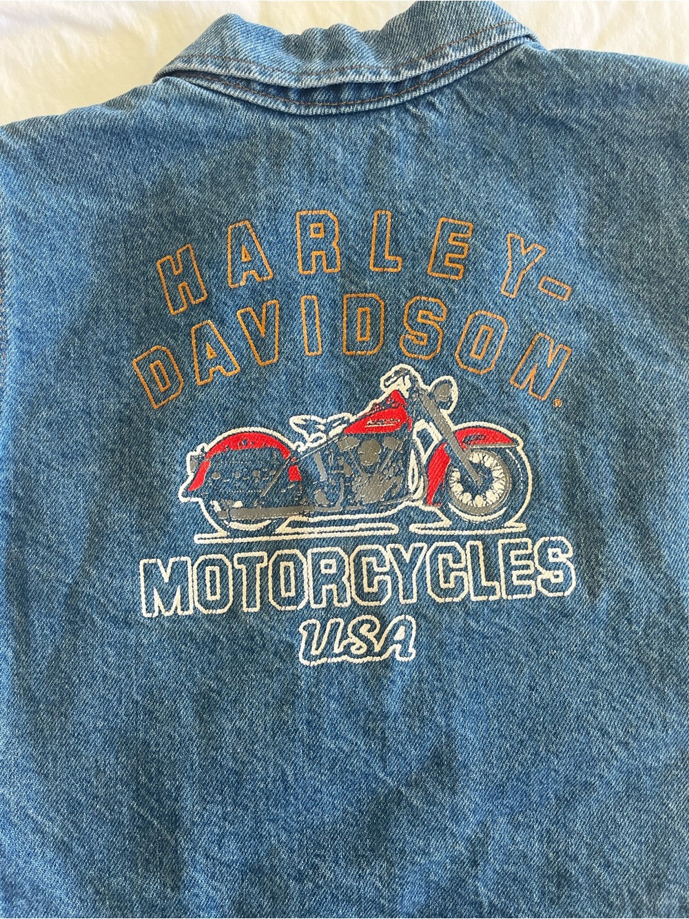 Vintage Harley-Davidson Light Blue Denim Vest with Embroidered Eagle Patch